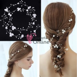 Accesoriu modern pentru decor par WED03 Argintiu cu cristale si perle de 100cm